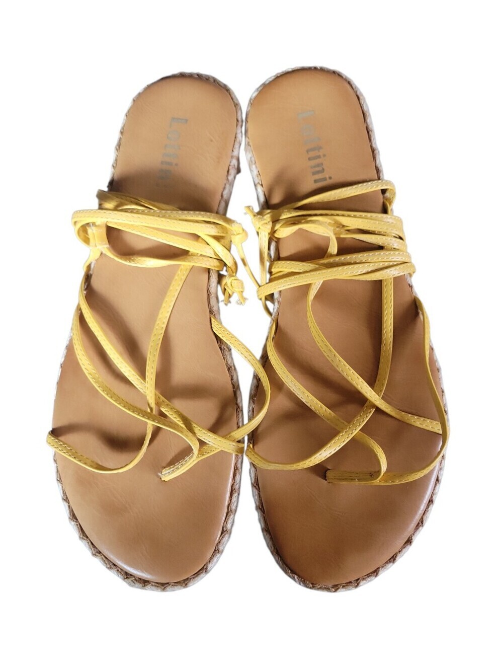 Lottini Yellow Women's Leather Lace-Up Strappy Espadrille Thong Sandals Sz 8M